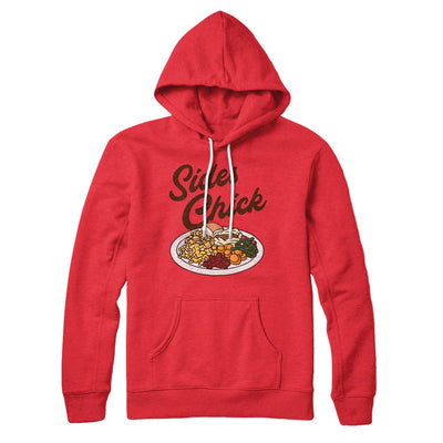 Sides Chick Hoodie Red | Funny Shirt from Famous In Real Life