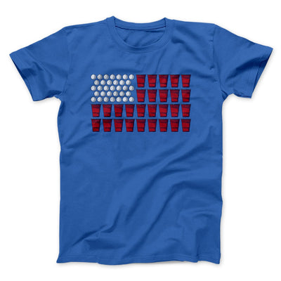 Beer Pong American Flag Men/Unisex T-Shirt True Royal | Funny Shirt from Famous In Real Life