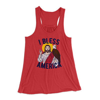 I Bless America Women's Flowey Tank Top Red | Funny Shirt from Famous In Real Life