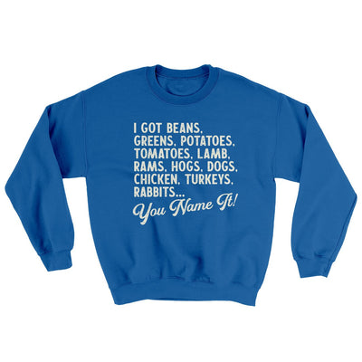 You Name It Ugly Sweater Royal | Funny Shirt from Famous In Real Life