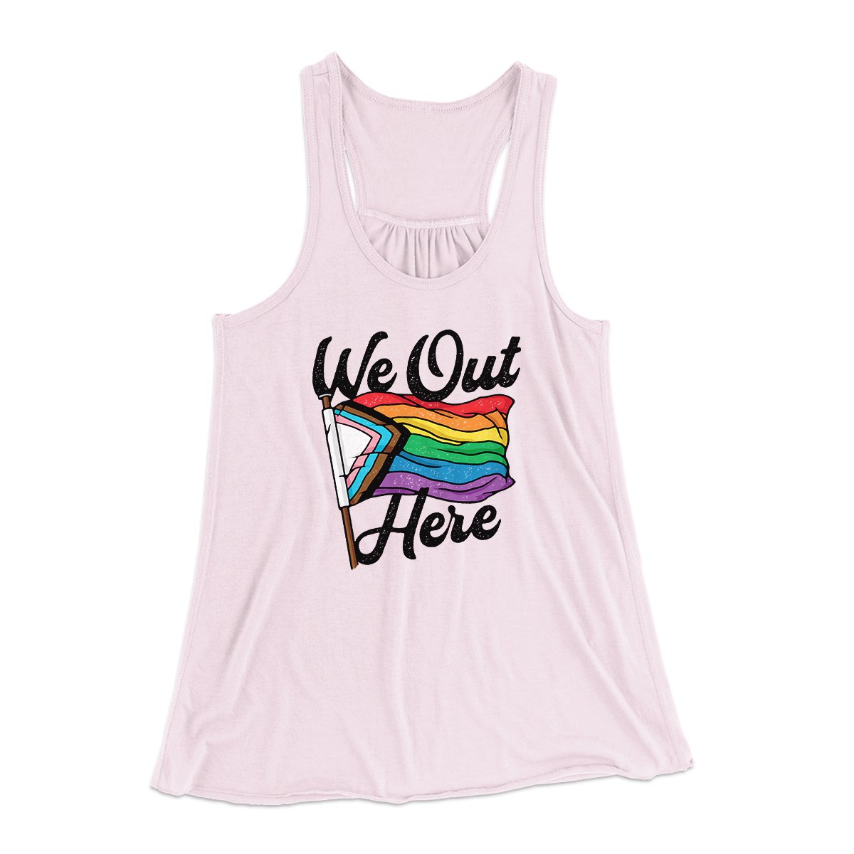 We Out Here Women's Flowey Tank Top Soft Pink | Funny Shirt from Famous In Real Life