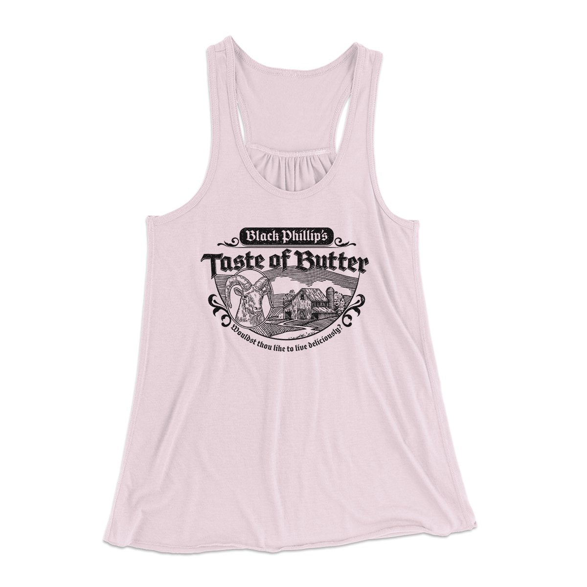 Black Phillip's Taste Of Butter Women's Flowey Tank Top Soft Pink | Funny Shirt from Famous In Real Life