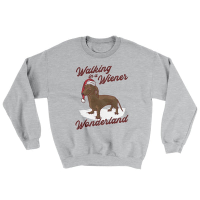 Walking In A Wiener Wonderland Ugly Sweater Sport Grey | Funny Shirt from Famous In Real Life