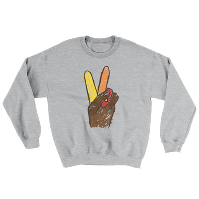 Peace Sign Hand Turkey Ugly Sweater Sport Grey | Funny Shirt from Famous In Real Life