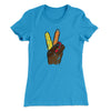Peace Sign Hand Turkey Funny Thanksgiving Women's T-Shirt Turquoise | Funny Shirt from Famous In Real Life