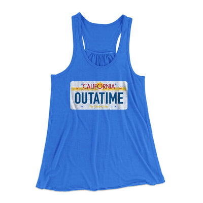 Outatime License Plate Women's Flowey Tank Top True Royal | Funny Shirt from Famous In Real Life