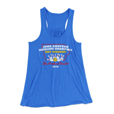 Iowa Amateur Bowling Champion Women's Flowey Tank Top True Royal | Funny Shirt from Famous In Real Life