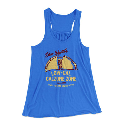 Ben Wyatt's Low Cal Calzone Zone Women's Flowey Tank Top True Royal | Funny Shirt from Famous In Real Life