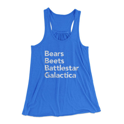 Bears, Beets, Battlestar Galactica Women's Flowey Tank Top True Royal | Funny Shirt from Famous In Real Life