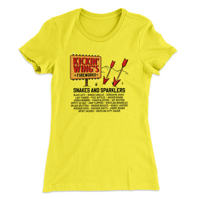 Kickin' Wing's Fireworks Women's T-Shirt Banana Cream | Funny Shirt from Famous In Real Life