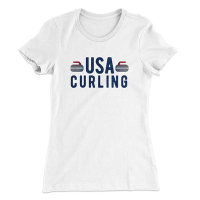 USA Curling Women's T-Shirt White | Funny Shirt from Famous In Real Life
