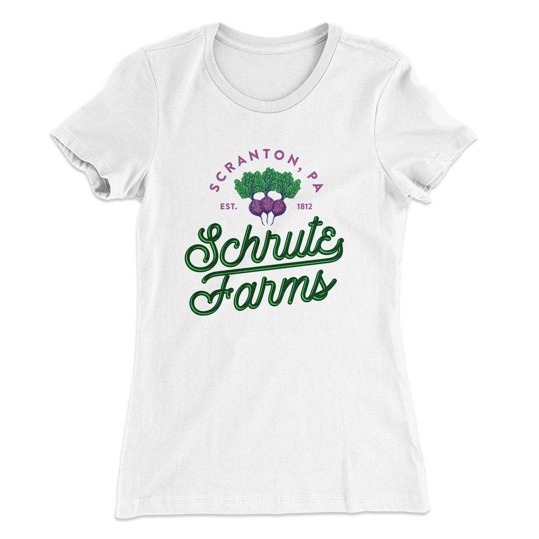 Schrute Farms Women's T-Shirt White | Funny Shirt from Famous In Real Life