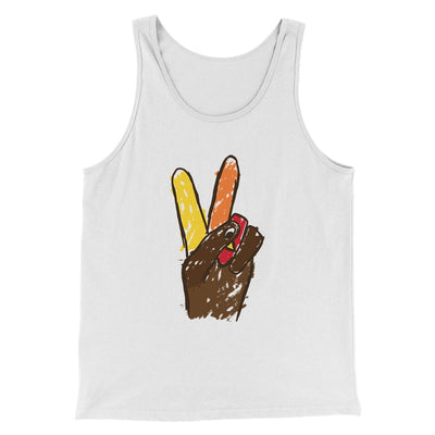 Peace Sign Hand Turkey Funny Thanksgiving Men/Unisex Tank Top White | Funny Shirt from Famous In Real Life