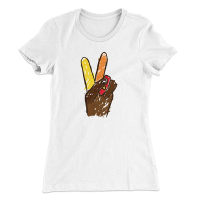 Peace Sign Hand Turkey Funny Thanksgiving Women's T-Shirt White | Funny Shirt from Famous In Real Life