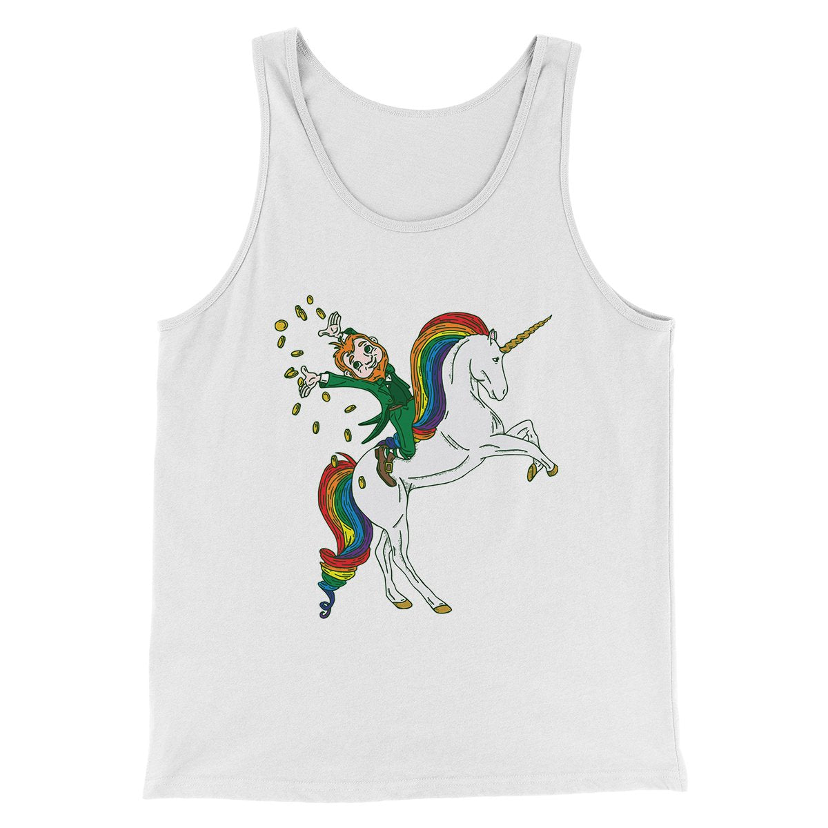Leprechaun Unicorn Jockey Men/Unisex Tank Top White | Funny Shirt from Famous In Real Life