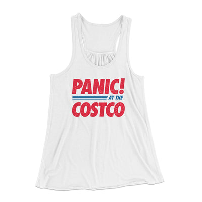Panic! At The Costco Women's Flowey Tank Top White | Funny Shirt from Famous In Real Life