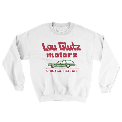 Lou Glutz Motors Men/Unisex Ugly Sweater White | Funny Shirt from Famous In Real Life