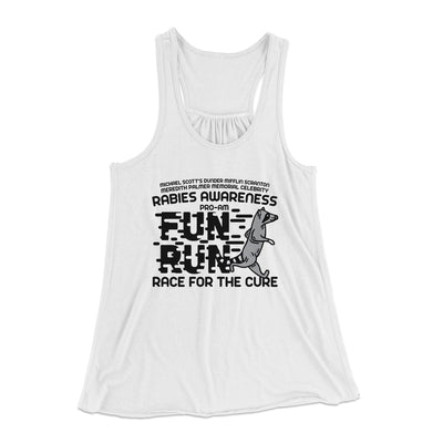 Rabies Awareness Fun Run Women's Flowey Tank Top White | Funny Shirt from Famous In Real Life
