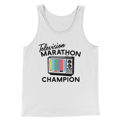 Television Marathon Champion Funny Movie Men/Unisex Tank Top White/ Black | Funny Shirt from Famous In Real Life