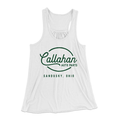 Callahan Auto Parts Women's Flowey Tank Top White | Funny Shirt from Famous In Real Life