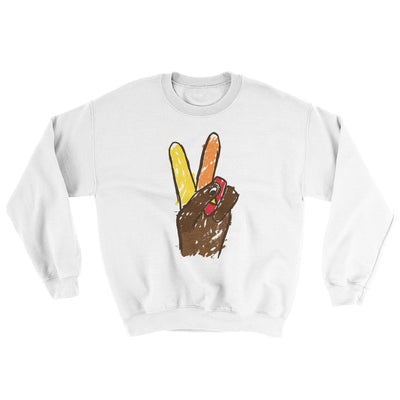Peace Sign Hand Turkey Ugly Sweater White | Funny Shirt from Famous In Real Life