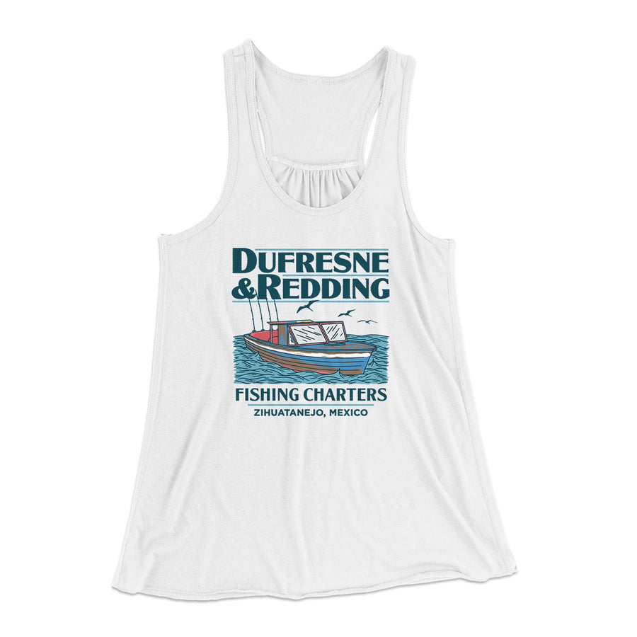 Dufresne & Redding Fishing Charters Women's Flowey Tank Top White | Funny Shirt from Famous In Real Life