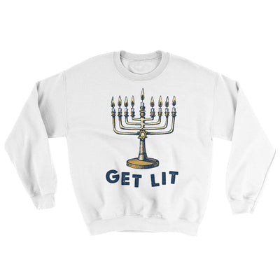 Get Lit for Hanukkah Ugly Sweater White | Funny Shirt from Famous In Real Life