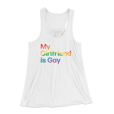 My Girlfriend Is Gay Women's Flowey Tank Top White | Funny Shirt from Famous In Real Life