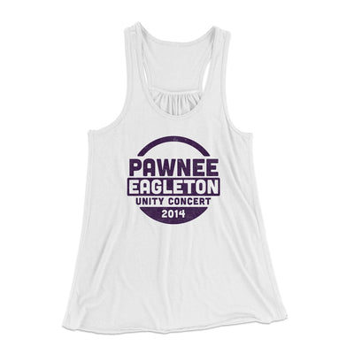 Pawnee Eagleton Unity Concert Women's Flowey Tank Top White | Funny Shirt from Famous In Real Life
