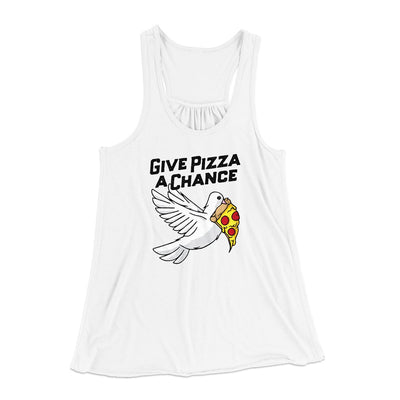 Give Pizza A Chance Women's Flowey Tank Top White | Funny Shirt from Famous In Real Life