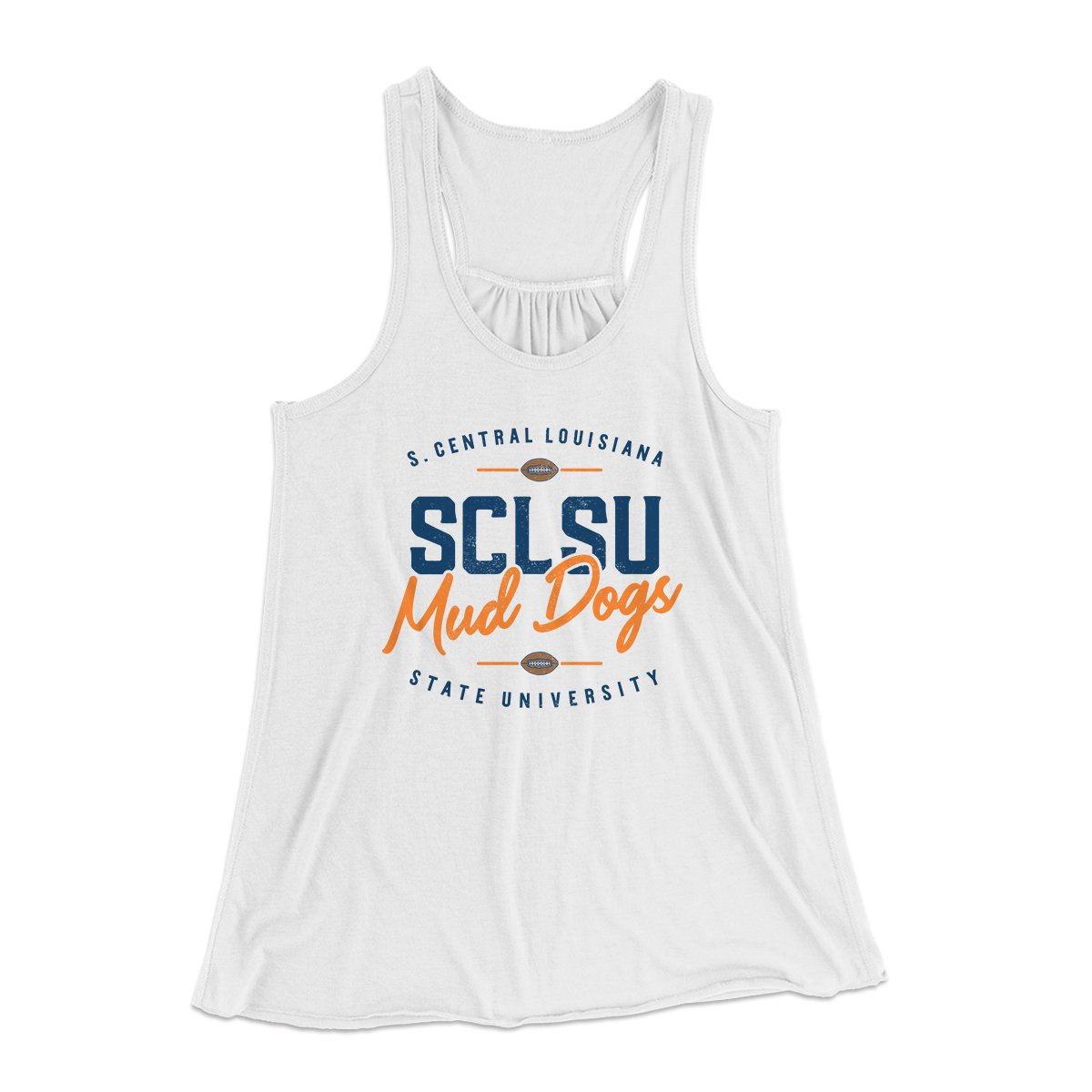 SCLSU Mud Dogs Football Women's Flowey Tank Top White | Funny Shirt from Famous In Real Life