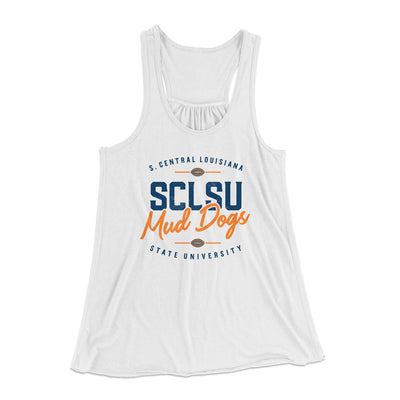 SCLSU Mud Dogs Football Women's Flowey Tank Top White | Funny Shirt from Famous In Real Life