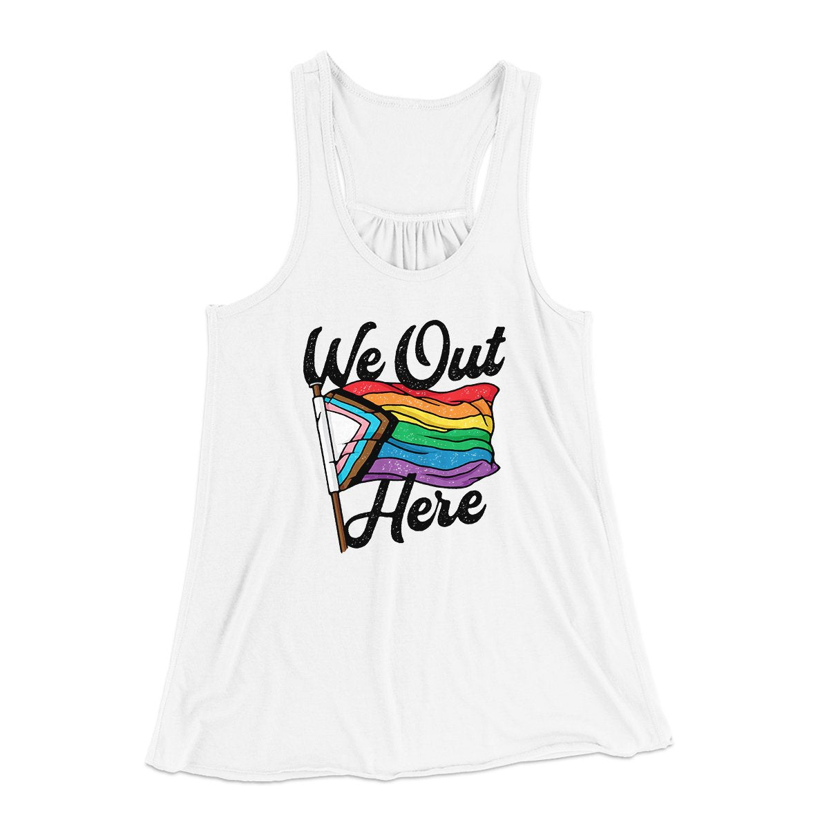 We Out Here Women's Flowey Tank Top White | Funny Shirt from Famous In Real Life