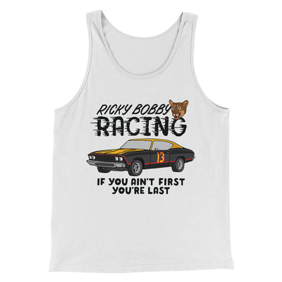 Ricky Bobby Racing Funny Movie Men/Unisex Tank Top White/Black | Funny Shirt from Famous In Real Life