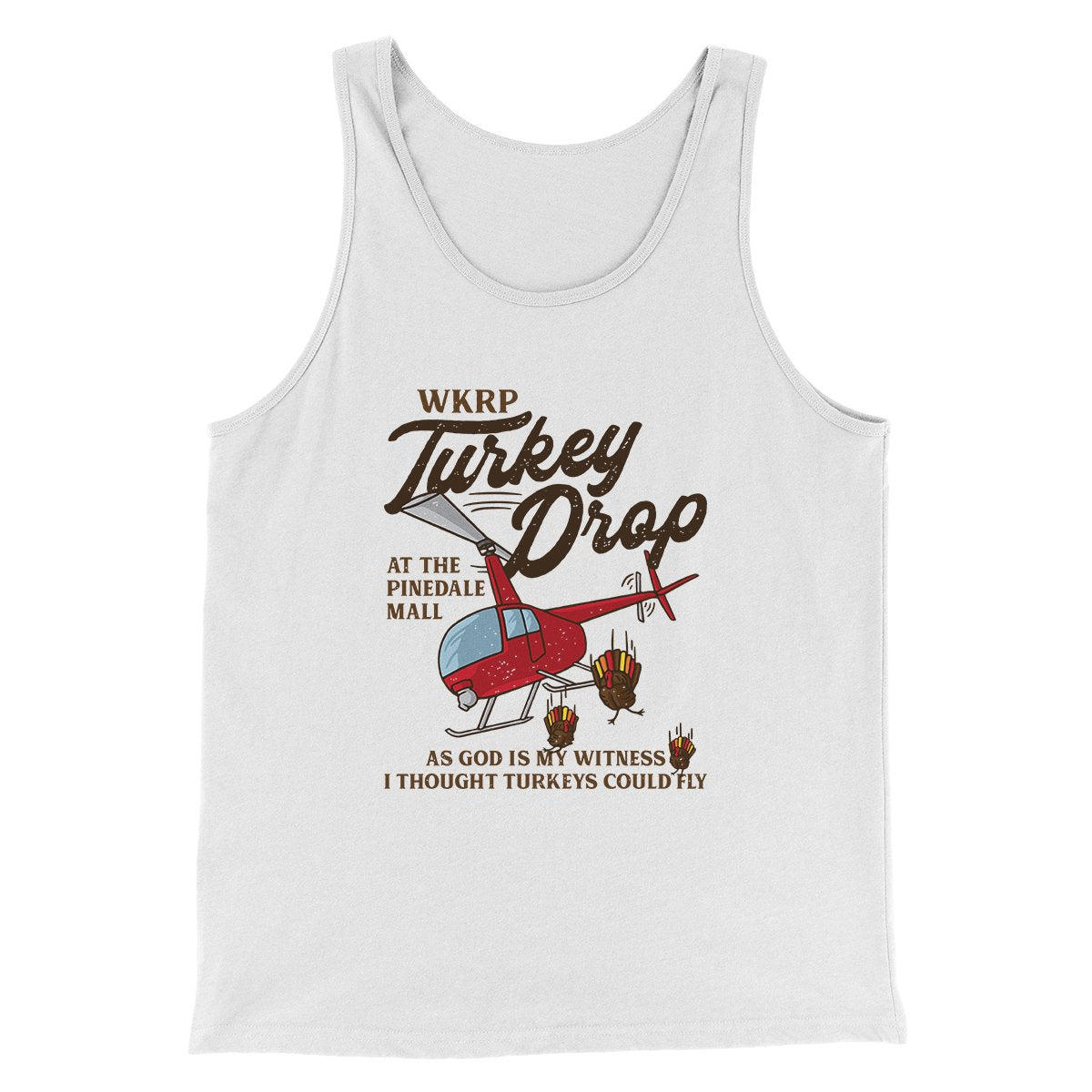 WKRP Turkey Drop Funny Thanksgiving Men/Unisex Tank Top | Funny Shirt from Famous In Real Life