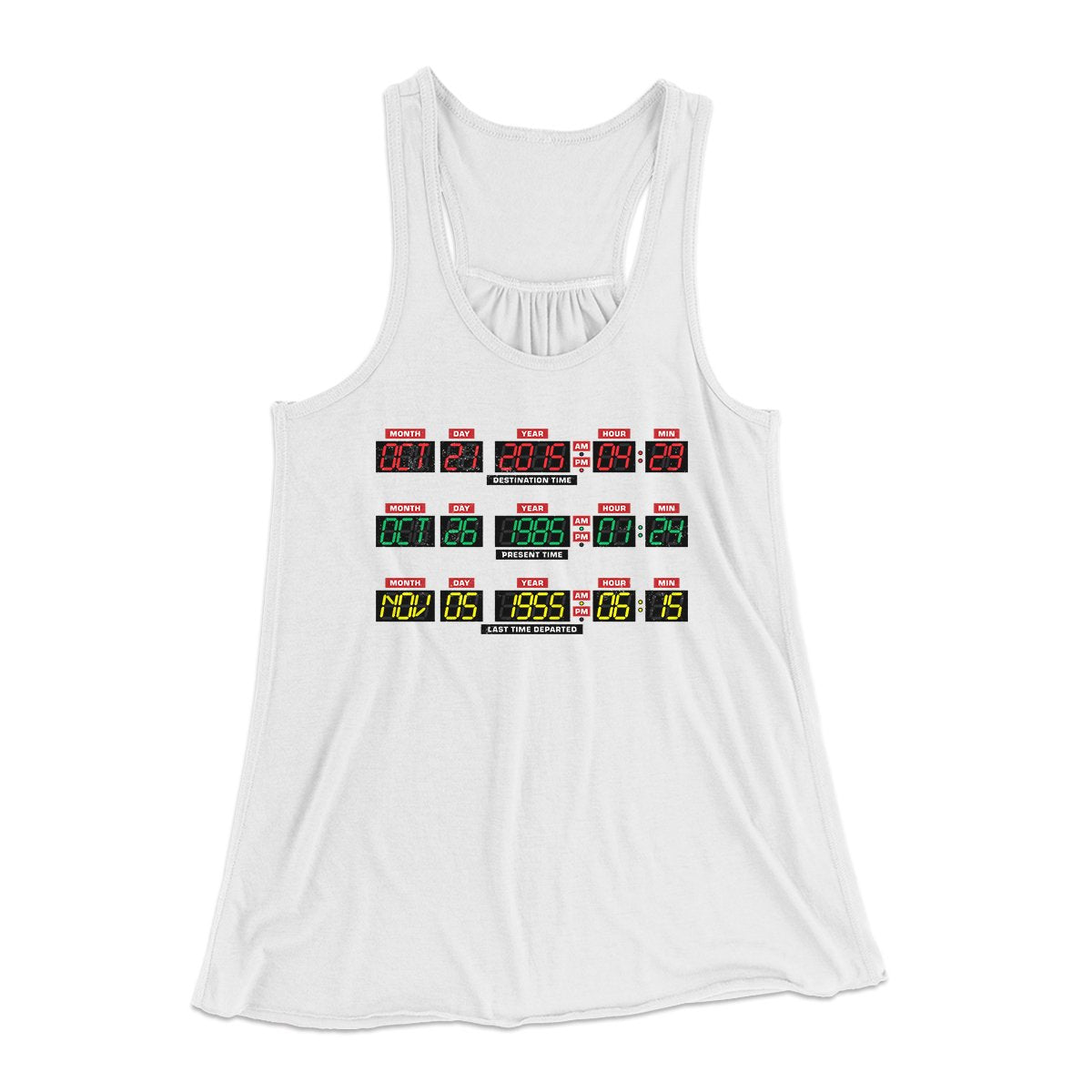 Time Machine Dashboard Women's Flowey Tank Top White | Funny Shirt from Famous In Real Life