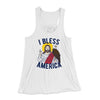 I Bless America Women's Flowey Tank Top White | Funny Shirt from Famous In Real Life