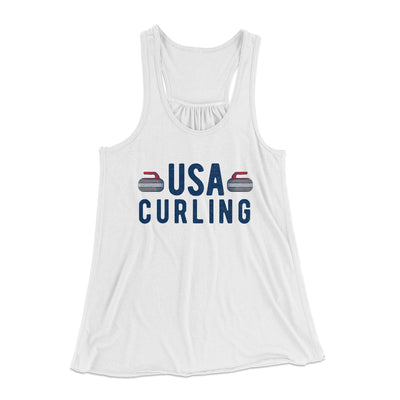 USA Curling Women's Flowey Tank Top White | Funny Shirt from Famous In Real Life