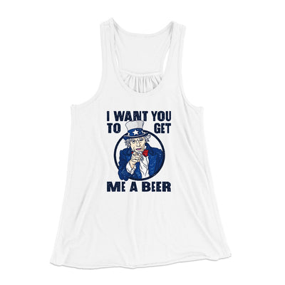 I Want You to Get Me a Beer Women's Flowey Tank Top White | Funny Shirt from Famous In Real Life
