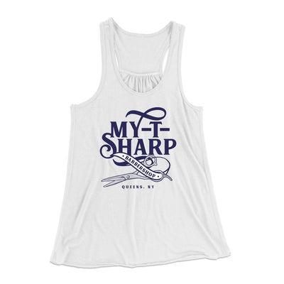 My-T-Sharp Barber Shop Women's Flowey Tank Top White | Funny Shirt from Famous In Real Life