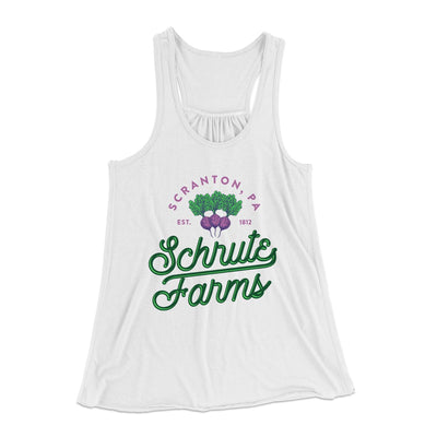 Schrute Farms Women's Flowey Tank Top White | Funny Shirt from Famous In Real Life