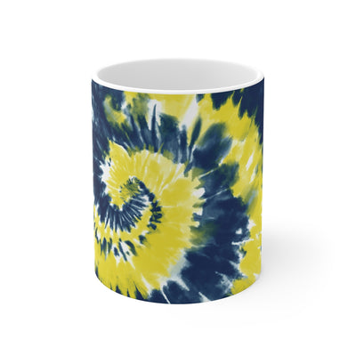 Navy Blue & Yellow Tie Dye Coffee Mug 11oz | Funny Shirt from Famous In Real Life