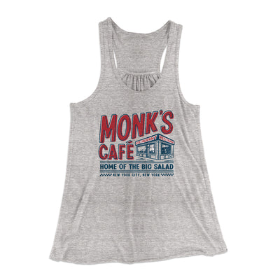 Monk's Cafe Women's Flowey Racerback Tank Top Athletic Heather | Funny Shirt from Famous In Real Life