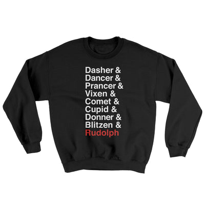 Reindeer Names Ugly Sweater Black | Funny Shirt from Famous In Real Life