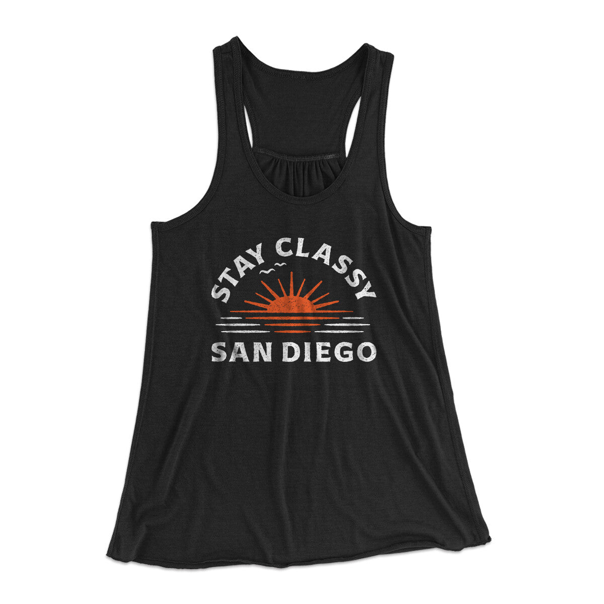 Stay Classy San Diego Women's Flowey Racerback Tank Top Black | Funny Shirt from Famous In Real Life