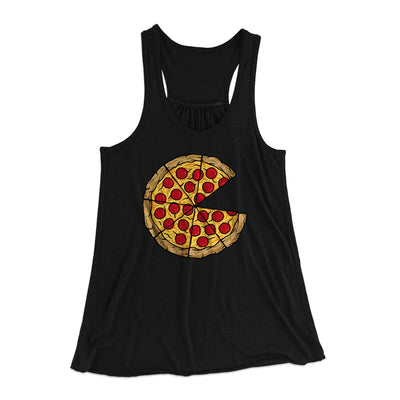 Pizza Slice Couple's Shirt Women's Flowey Racerback Tank Top Black | Funny Shirt from Famous In Real Life