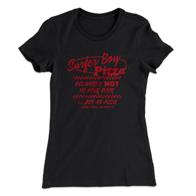 Surfer Boy Pizza Women's T-Shirt Black | Funny Shirt from Famous In Real Life