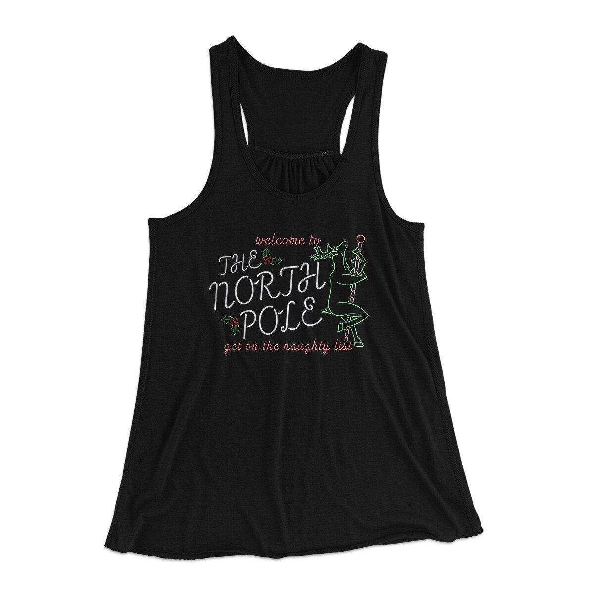 The North Pole Strip Club Women's Flowey Racerback Tank Top | Funny Shirt from Famous In Real Life
