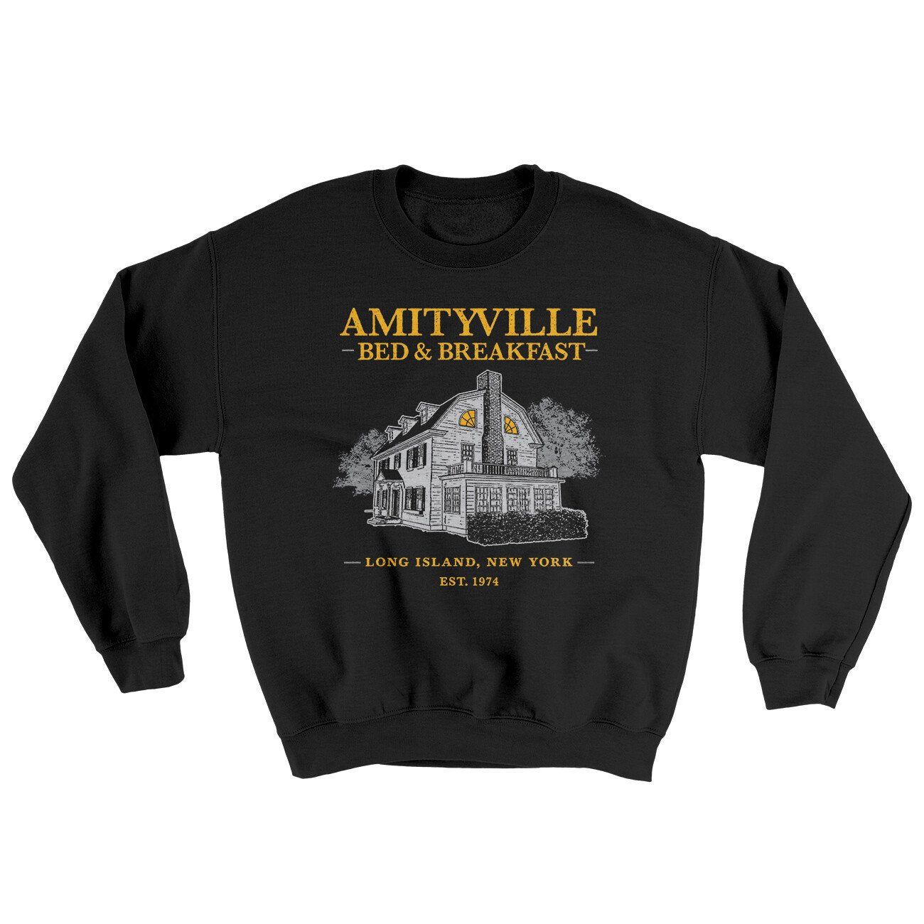 Amityville Bed And Breakfast Ugly Sweater Black | Funny Shirt from Famous In Real Life