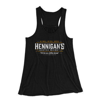 Hennigan's Scotch Whisky Women's Flowey Racerback Tank Top Black | Funny Shirt from Famous In Real Life